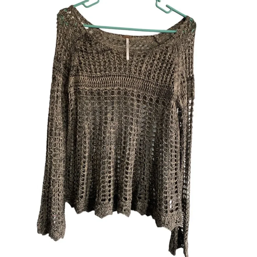 Free People Annabelle Crochet Pullover‎ Top Beach Cover-up Sz S #136B